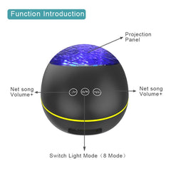 Fernbedienung Glücksstein Ozean Projektionslicht LED Bunte Atmosphäre Nachtlicht USB Multifunktionaler Bluetooth-Lautsprecher