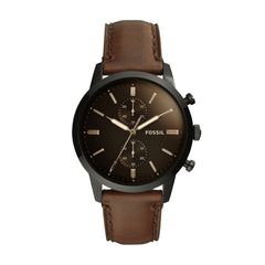 Fossil Herrenuhr 44mm Townsman FS5437 - Edelstahl - Leder Uhren - Schweizer Quarzwerk - Armbandfarbe: braun Herren Uhren - Kostenloser Versand