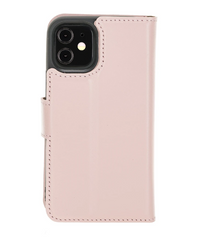 iPhone 12 Pro Magnetische Handyhülle aus Leder- Nude Pink