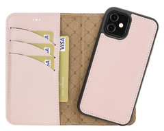 iPhone 12 Pro Magnetische Handyhülle aus Leder- Nude Pink