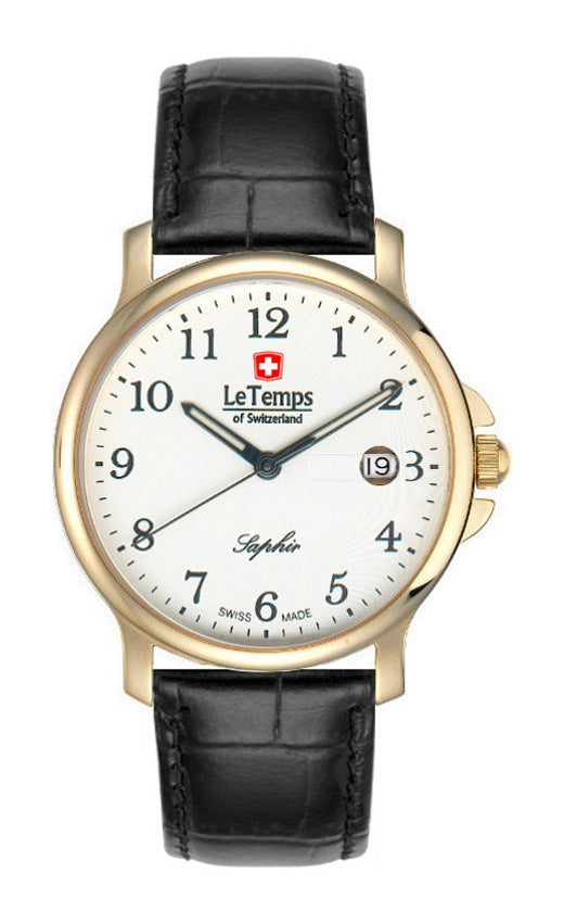 Le Temps of Switzerland Herrenuhr - Zafira Gent - LT1065.54BL62 - poliertes Gehäuse vergoldet - Schweizer Quarzwerk - Le Temps Herrenuhr - Kostenloser Versand