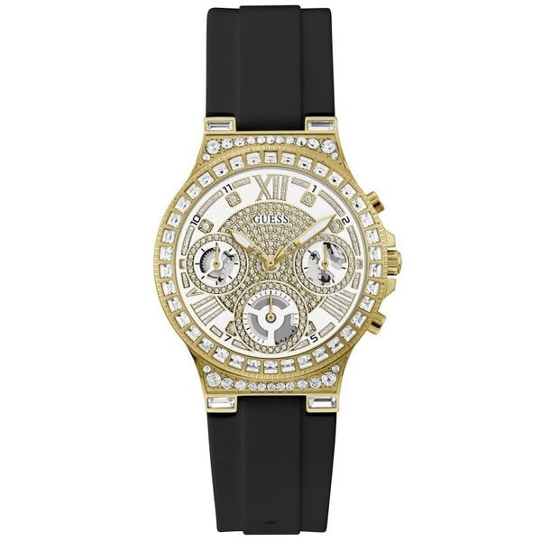 Guess Damenuhr Moonlight - GW0257L1 Farbe Armband: Schwarz Damenuhren - Schweizer Quarzwerk - Farbe Zifferblatt: weiss Uhr - Kostenloser Versand