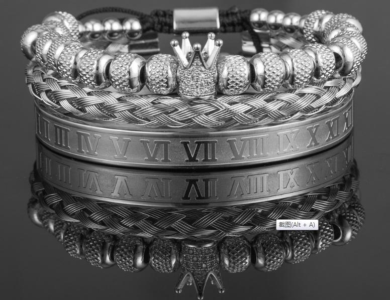 ROYAL KING Schwarz Solber Luxus Armband Bracelet Luxus Armband Bracelet  Schweizer Quarzwerk -ROYAL KING Damenschmuck- Kostenloser Versand