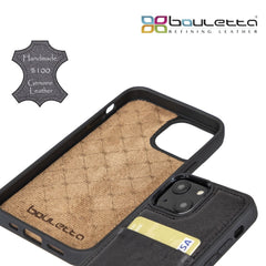 iPhone 13 Mini Bouletta Flex Cover Back Leder Case mit Kartenfach - Schwarz Geschenkidee IPhone Handyhülle. Ein tolles Geschenk. iPhone Handyhülle kaufen