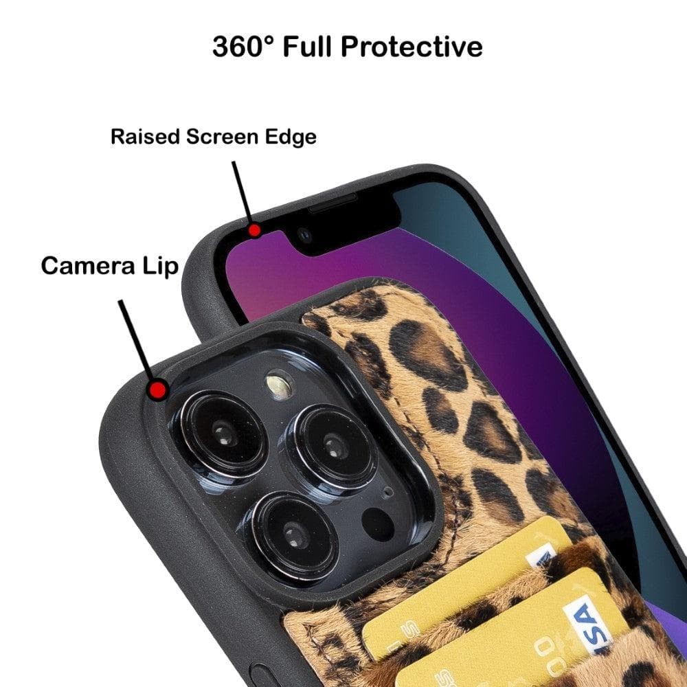 iPhone 14 Pro Max Bouletta Flex Cover Back Leder  mit Kartenfach-Leopard Geschenkidee IPhone Handyhülle. Ein tolles Geschenk. iPhone Handyhülle kaufen