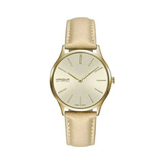 Hanowa Swiss Made Analog Damenuhr - Geschenk für Damen - Gold Uhr - Damenuhr Güngstig Preis - Leder Armband Gold Farbe Damenuhr