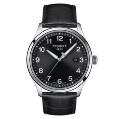 Tissot Gent XL Classic Herrenarmbanduhr mit Lederarmband und Schwarz Zifferblatt. Mit seinem Schwarz farbe Armband sieht es sehr stilvoll aus. 
