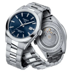 Tissot Gentleman Powermatic 80 Silicium Herrenarmbanduhr mit Edelstahlarmband und Blau Zifferblatt. Mit seinem Silber Farbe Armband sieht es sehr stilvoll aus