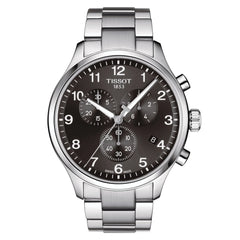 Tissot T-Sport Chrono XL Classic Herrenarmbanduhr mit Schwarz Zifferblatt. seinem Edelstahl Silber farbe Armband sieht es sehr stilvoll aus. 