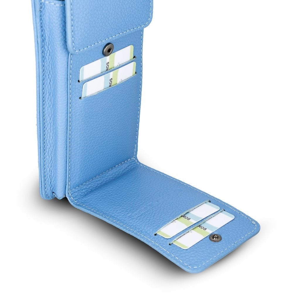 Universal Handytasche Mit Schulterriemen Bis 6.7" Echtleder - Hellblau Geschenkidee IPhone Handyhülle. Ein tolles Geschenk. iPhone Handyhülle kaufen