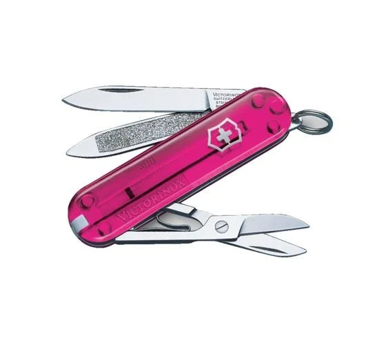 Victorinox Classic SD Serie ist mit ihrer transparenten rosa Farbe, der kostenlosen Gravuroption und der kostenlosen Lieferung bei MyGeschenk erhältlich.