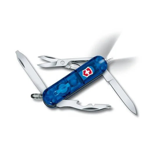 Victorinox Midnite Manager ist ein klassisches Taschenmesser für den täglichen Gebrauch mit 10 funktionellen Features. Transparent Blau in der Farbe.