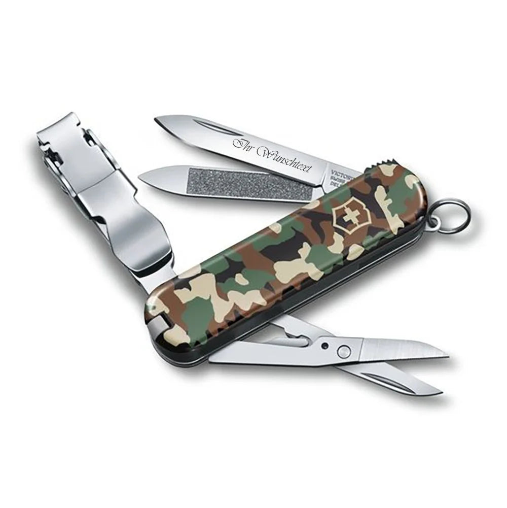 Victorinox Nail Clip Camouflage, Nagelknipser kleines Taschenmesser. Mit seinen 5 funktionalen Funktionen steht es Ihnen immer zur Verfügung. 