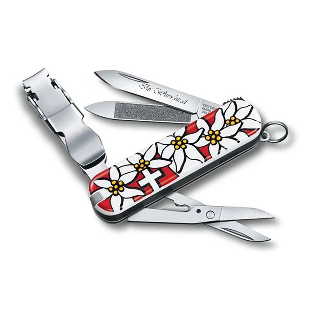 Victorinox Nail Clip Edelweiss, Nagelknipser kleines Taschenmesser. Mit seinen 5 funktionalen Funktionen steht es Ihnen immer zur Verfügung. 