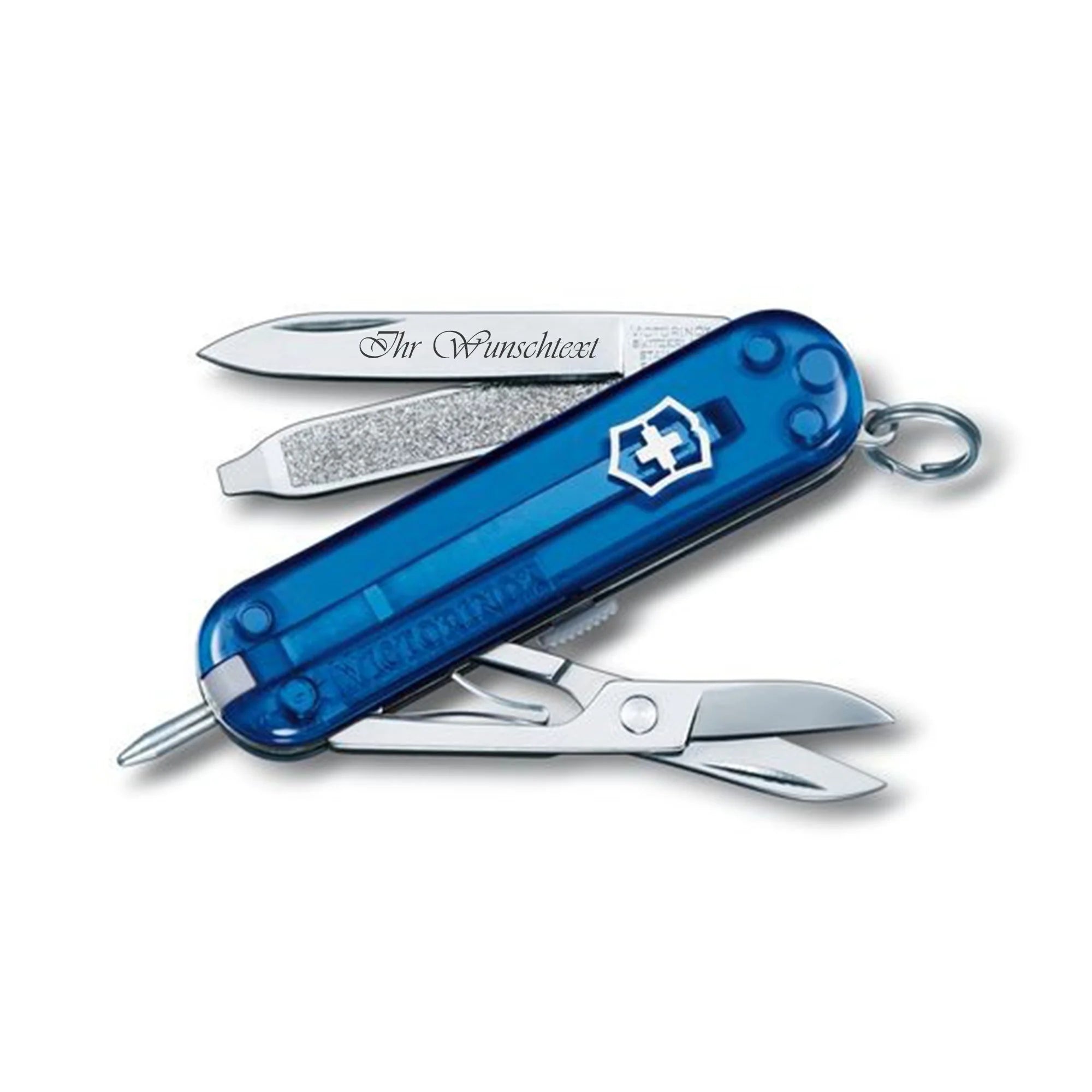 Victorinox Taschenmesser Signature Lite Transparent Tie Blau wird mit seinem Kunststoffkörper und 7 Funktionen für den täglichen Gebrauch empfohlen.