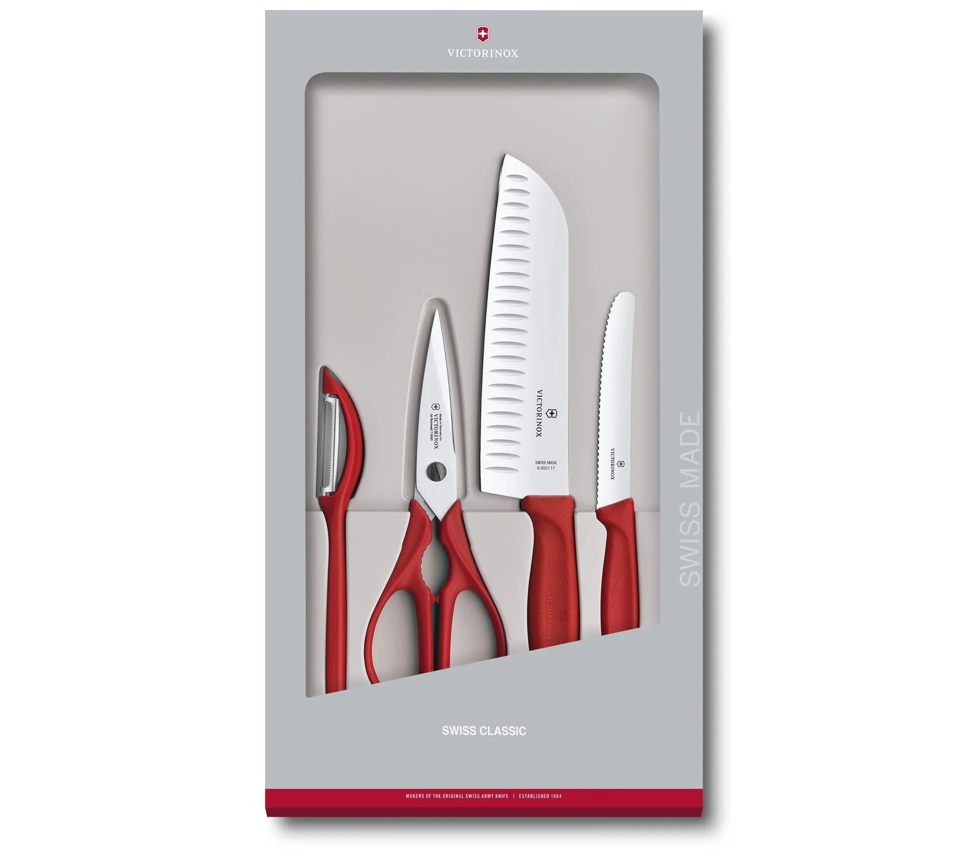 Victorinox Classic Swiss Küchengarnitur Set Rot mit 4 Teilig, 4 teiliges Küchenmesser-Set gibt es bei MyGeschenk zu Preisen ab 66,99 CHF und VersandKostfrei!