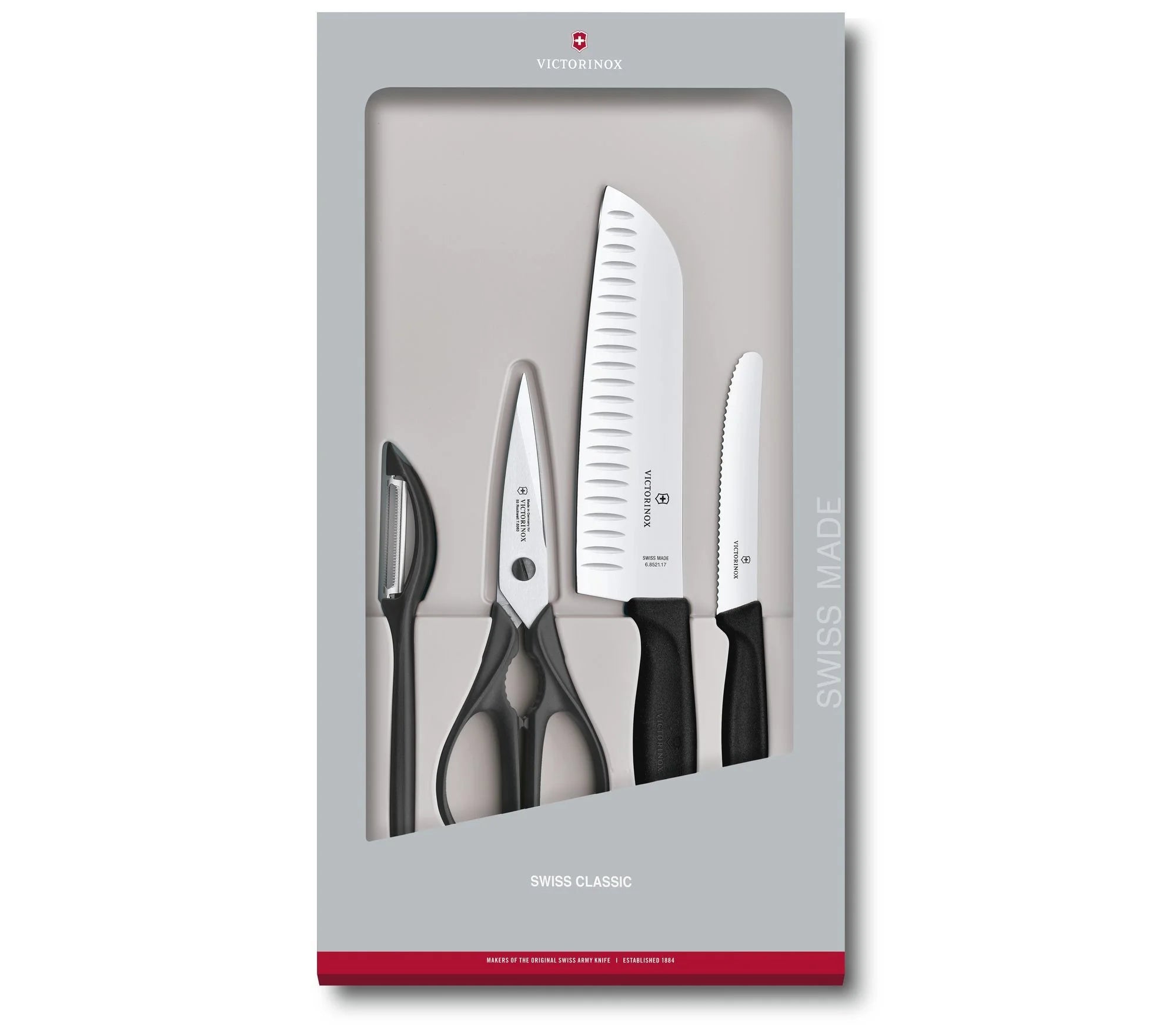 Victorinox Classic Swiss Küchen Set Schwarz mit 4 Teilig, 4 teiliges Küchenmesser-Set gibt es bei MyGeschenk zu Preisen ab 66,99 CHF und VersandKostfrei!